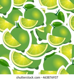 Lime different biggest sizes sticker. Pattern with lime and leaves and slices.