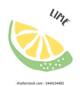 Lime drawing hand painted with ink brush isolated on white background. Vector illustration