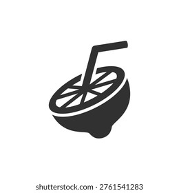 Lime drink with straw icon. Fresh citrus beverage concept. Monochrome black and white symbol