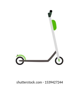 Lime Electric Scooter With A White Frame And Black Running Board And Wheels. Kick Scooter On A White Background In Isolation. Vector Illustration.