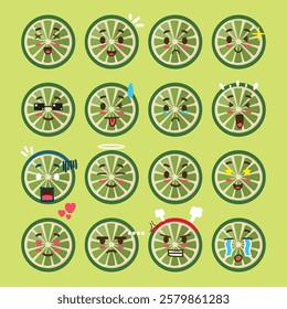 a lime emoticon set for a sticker emoji project or design element