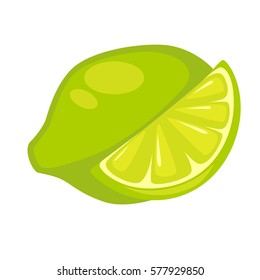Lime exotic fruit isolated on white. Green lemon slice edible citrus hybrid called kaffir or dessert lime. Excellent source of vitamin C, exotic nutrition tropical fruit, realistic vector illustration