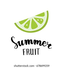 Lime flat icon, symbol of summer, hand lettering
