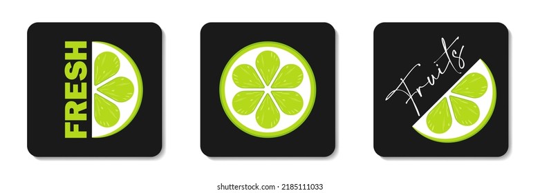 Lime flat icons collection. Stylized flat vector elements with green and white lettering on black background. Best for web, print, bar decoration, logo creating and branding design.