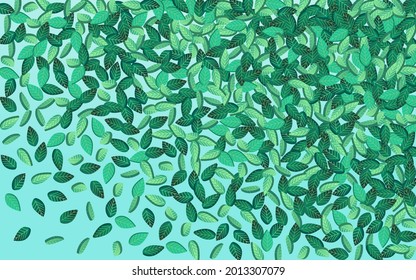 Lime Foliage Falling Vector Blue Background Plant. Spring Greens Pattern. Green Leaves Organic Concept. Leaf Fly Wallpaper.