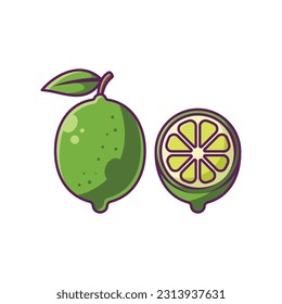 Lime Fruit Cartoon Vector Illustration Design. Fruits Premium Illustration Isolated.