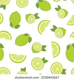 Lime fruit icon seamless pattern background in flat style. Organic fruits vector illustration on isolated background. Vitamin C food sign business concept.