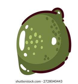 Icono de fruta de lima con cáscara texturizada y colores planos. Forma cítrica de lima verde con contorno audaz, símbolo de comida fresca para menú, empaque y nutrición saludable. Ilustración vectorial de dibujos animados.