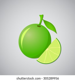 Lime fruit with leaf and sliced lobule