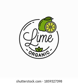 Lime fruit logo. Round linear logo of lime slice on white background