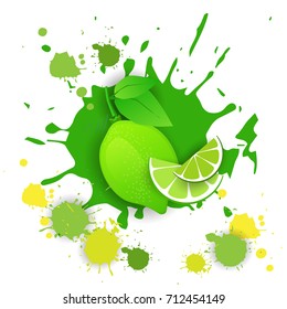 Lime Fruit Logo Watercolor Splash Design Fresh Natural Food Vector Illustration