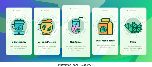 Lime Fruit Onboarding Mobile App Page Screen Vector. Sliced Lime And With Leaves, Citrus Juice And Drink With Lemon Illustrations