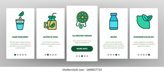 Lime Fruit Onboarding Mobile App Page Screen Vector. Sliced Lime And With Leaves, Citrus Juice And Drink With Lemon Illustrations