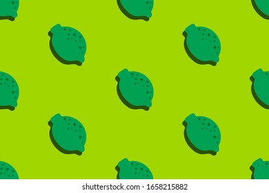 Lime fruit pattern. Seamless summer background. Bright kitchen, home decor or healthy eating design. Cartoon flat design. Vector illustration.