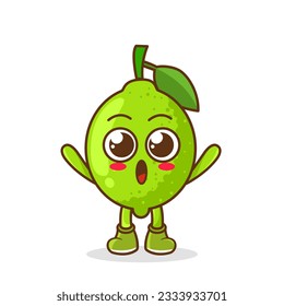 lime fruit raise hands up. Illustration of a cute lime character who is pleased with both hands raised