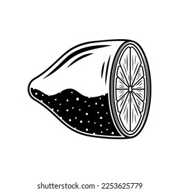 Lime fruit vector black monochrome graphic object or design element in engraving style isolated on white background