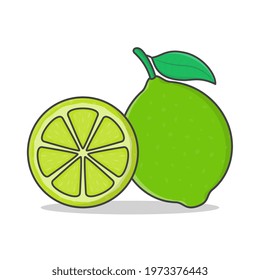 Lime Fruit Vector Icon Illustration. Whole And Slice Of Lime Flat Icon