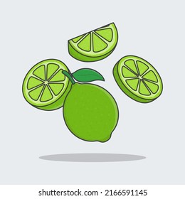 Lime Fruits Cartoon Vector Illustration. Fresh Lime Fruits Flat Icon Outline