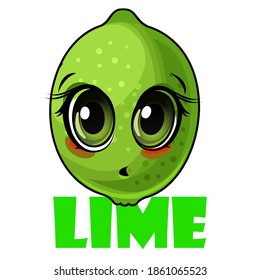 Lime fruits. Face. Inscription. The isolated object on a white background. Ripe. Cartoon flat style. Illustration. Vector