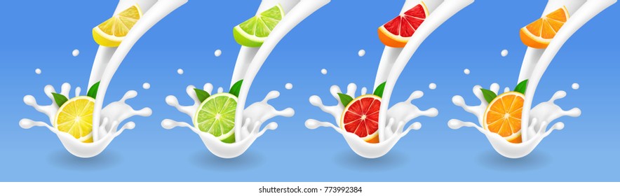 Lime, grapefruit, lemon, orange In milk flow set.