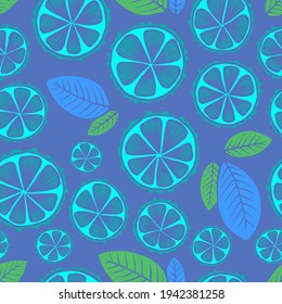 Lime, Grapefruit, Orange, Lеmon tree bold vector drawn in blue colors  ink painting fruit garden leaves illustration
