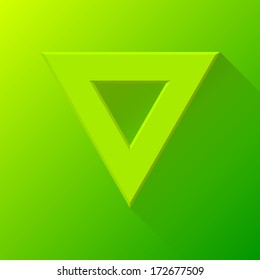 Lime (green) abstract triangle badge, button template with flat designed shadow and light background for internet sites, web user interfaces (UI), applications (apps) and presentations.