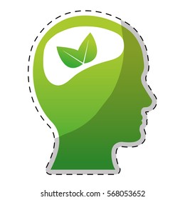 Lime green brain leaves icon, vector illustration design
