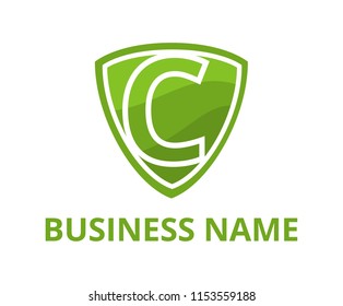 lime green color simple triangle shield logo graphic design with modern clean style for protection or security company with initial type letter c on it