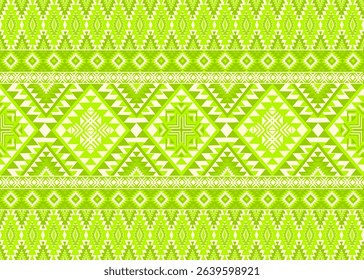 Lime Green and Cream Native American Inspired Geometric Tribal Pattern. Designed for textile, fabric print, carpet, home decoration.