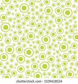 Lime green painterly circles in dense all over print. Seamless abstract vector pattern on cream white background. Retro vibe. Great for wellbeing, drink and summer products,fabric, menus, coordinate
