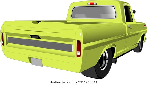 lime green pickup truck classic vintage retro oldschool antique bakc style car wheels vector illustration