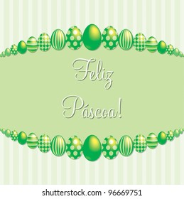 Lime green Portuguese 'Happy Easter!' card in vector format.