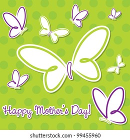 Lime green and purple butterfly "Happy Mother's Day" sticker card in vector format.