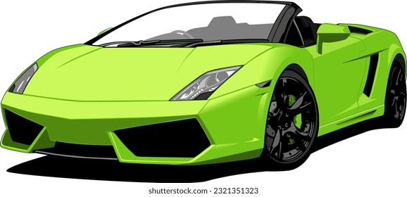 lime green roadster cabriolet convertible coupe supercar performance style sports car front side wheels view vector illustration