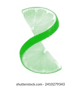 lime, green slice curved, isolated on white background