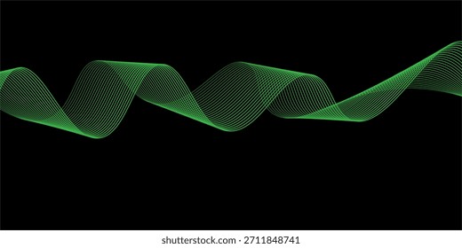Líneas onduladas de color verde lima sobre fondo oscuro: una pieza de arte Abstractas sereno y dinámico que muestra energía fluida y precisión geométrica para proyectos de diseño y Tecnología
