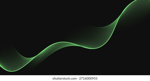 Verde-limão linhas onduladas sobre fundo escuro: uma peça de arte abstrata serena e dinâmica mostrando energia fluente e precisão geométrica para projetos de design e tecnologia


