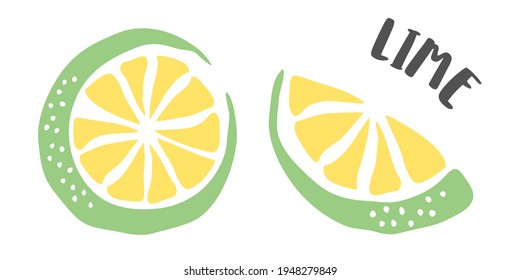 Lime hand painted with ink brush isolated on white background