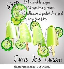 lime ice cream with color splash vector 
