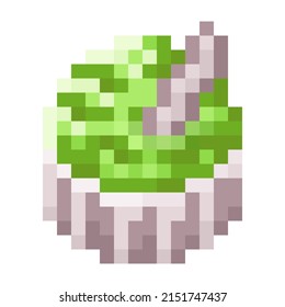Lime ice cream cup pixel art. Vector illustration.