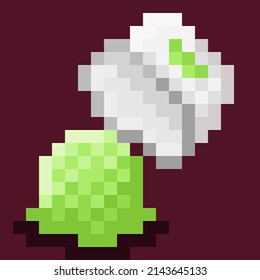 Lime ice cream cup spill pixel art. Vector illustration.