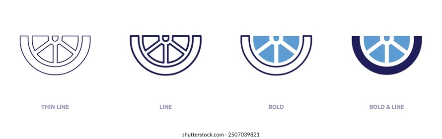 Lime icon in 4 different styles. Thin Line, Line, Bold, and Bold Line. Duotone style. Editable stroke.