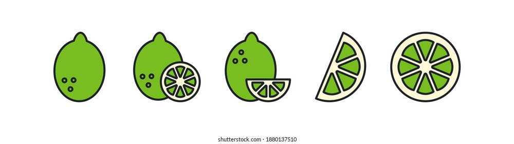 Lime icon. Linear color icon, contour, shape, outline. Thin line. Modern minimalistic design. Vector illustrations of fruits