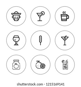 Lime icon set. collection of 9 outline lime icons with brandy, cocktail, corndog, fruit, hot drink, lime, mexican icons. editable icons.