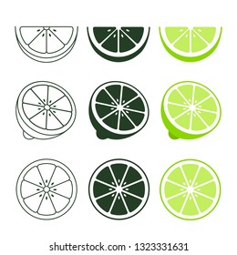 Lime icon set fresh cut fruits, colorful, black and line icon collection of vector illustration.