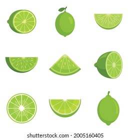 Lime icons set. Flat set of lime vector icons isolated on white background
