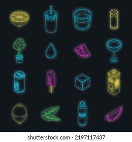 Lime icons set. Isometric set of lime vector icons neon color on black