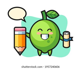 Lime illustration cartoon is graduation with a giant pencil, cute style design for t shirt, sticker, logo element