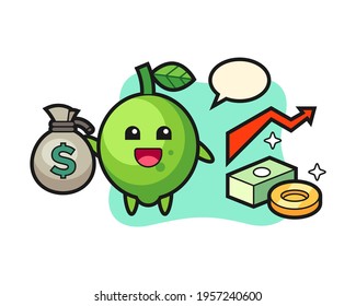 Lime illustration cartoon holding money sack, cute style design for t shirt, sticker, logo element
