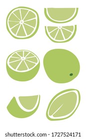 Lime isolated on white background. Collection.